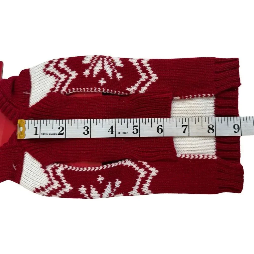 Friends Forever Knit Pet Holiday Snowflake Red White Ugly Sweater Hooded Pom NWT - Picture 4 of 9